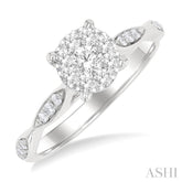 1/2 Ctw Round Shape Lovebright Marquise Carved Round Cut Diamond Engagement Ring in 14K White Gold