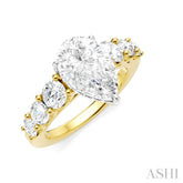 1 1/10 Ctw Pear Shape Round Cut Diamond Semi-Mount Engagement Ring in 14K Yellow and White Gold