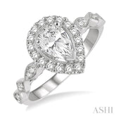 1/3 Ctw Pear Shape Carved Shank Round Cut Diamond Semi-Mount Engagement Ring in 14K White Gold
