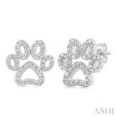 1/20 Ctw Dog Paw Round Cut Diamond Fashion Stud Earring in Sterling Silver