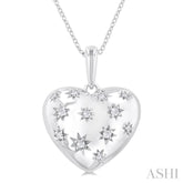 1/10 Ctw Bold Star Engraved Puffed Heart Round Cut Diamond Pendant With Chain in Sterling Silver