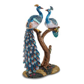 Luxury Giftware Pewter Bejeweled Crystals Silver-tone Enameled ROMEO & JULIET Peacock & Peahen Lovers Trinket Box with Matching 18 Inch Necklace