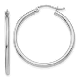 14k White Gold 2x30mm Polished Lightweight Tube Hoop Earrings