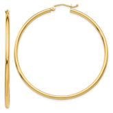 14k 2x50mm Polished Lightweight Tube Hoop Earrings