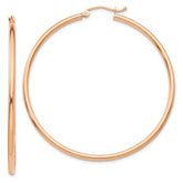 14K Rose Gold 2x50mm Polished Lightweight Tube Hoop Earrings