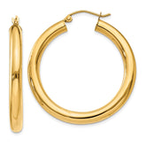 14K 4x35mm Polished Tube Hoop Earrings