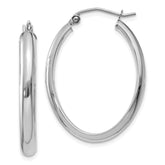 14k White Gold 3.5x30mm Polished Oval Tube Hoop Earrings