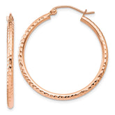 14k Rose Gold 2x30mm Diamond-cut Polished Tube Hoop Earrings