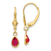 14k 6x4mm Pear Bezel July/Ruby Leverback Earrings