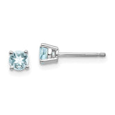 14k White Gold 4mm Round Aquamarine Post Earrings