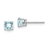 14k White Gold 5mm Round Aquamarine Post Earrings