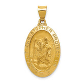 14k Polished and Satin Hollow St Christopher Medal Oval Pendant