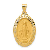 14k Polished and Satin Hollow Miraculous Medal Oval Pendant