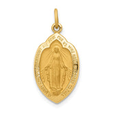14k Polished and Satin Solid Miraculous Medal Oval Pendant