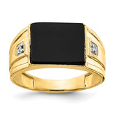 IB Goodman 14k 10x8mm Rectangle Onyx and AA Diamond Mens Ring