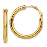 14k 4x35mm Polished Round Omega Back Tube Hoop Earrings