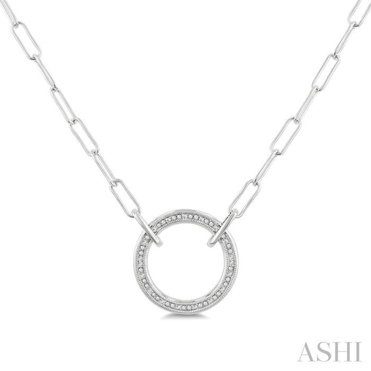 1/10 Ctw Round Cut Diamond Circle Pendant With Paperclip Chain in Sterling Silver 1/10 Ctw Round Cut Diamond Circle Pendant With Paperclip Chain in Sterling Silver