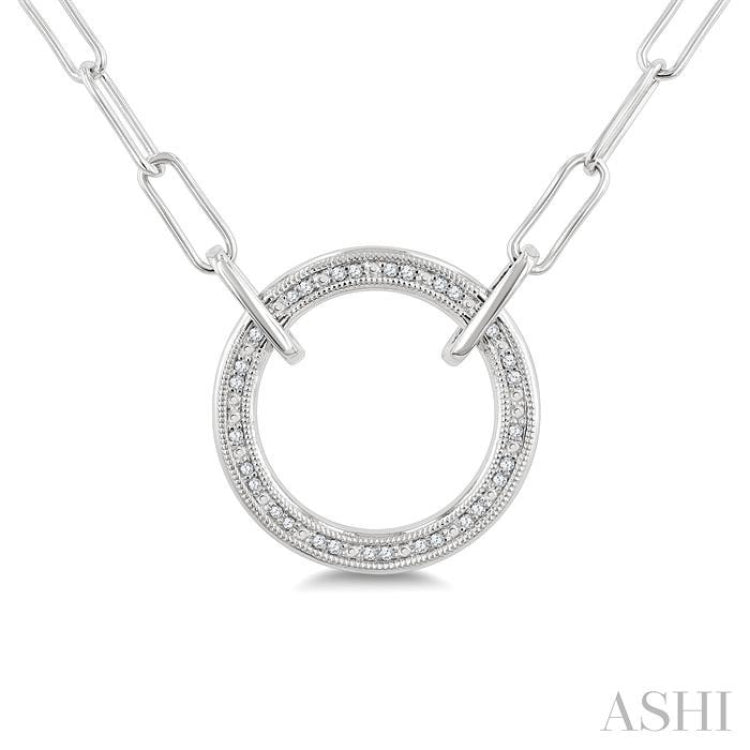 1/10 Ctw Round Cut Diamond Circle Pendant With Paperclip Chain in Sterling Silver 1/10 Ctw Round Cut Diamond Circle Pendant With Paperclip Chain in Sterling Silver