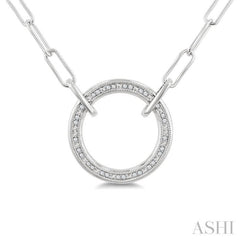 1/10 Ctw Round Cut Diamond Circle Pendant With Paperclip Chain in Sterling Silver 1/10 Ctw Round Cut Diamond Circle Pendant With Paperclip Chain in Sterling Silver