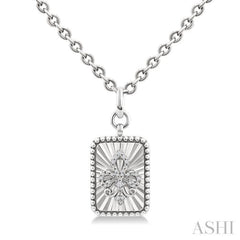 1/10 Ctw Rectangle fluted medallion Single Cut Diamond Fleur-De-Lis Pendant With Chain in Sterling Silver 1/10 Ctw Rectangle fluted medallion Single Cut Diamond Fleur-De-Lis Pendant With Chain in Sterling Silver