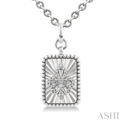 1/10 Ctw Rectangle fluted medallion Single Cut Diamond Fleur-De-Lis Pendant With Chain in Sterling Silver 1/10 Ctw Rectangle fluted medallion Single Cut Diamond Fleur-De-Lis Pendant With Chain in Sterling Silver