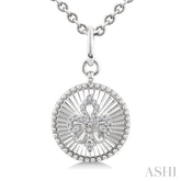 1/10 Ctw Round fluted medallion Single Cut Diamond Fleur-De-Lis Pendant With Chain in Sterling Silver