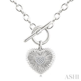 1/10 Ctw Heart Fluted Toggle Single Cut Diamond Fashion Necklace in Sterling Silver