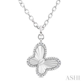 1/10 Ctw Butterfly Fluted Medallion Single Cut Diamond Pendant With Chain in Sterling Silver