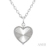 1/10 Ctw Heart Fluted Medallion Single Cut Diamond Pendant With Chain in Sterling Silver