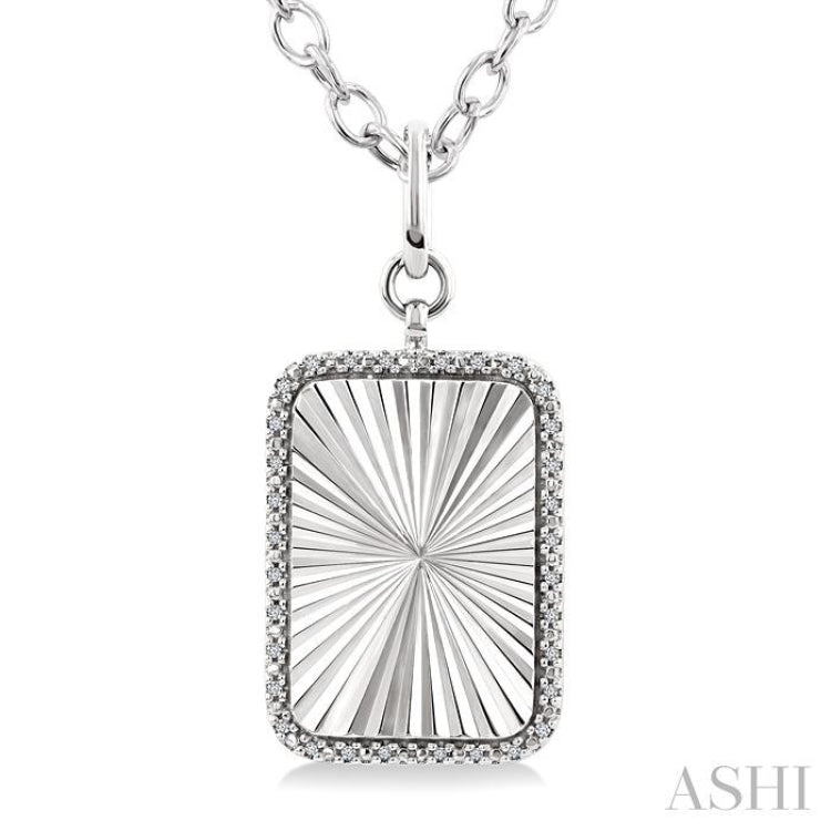 1/10 Ctw Rectangle Fluted Medallion Single Cut Diamond Pendant With Chain in Sterling Silver 1/10 Ctw Rectangle Fluted Medallion Single Cut Diamond Pendant With Chain in Sterling Silver