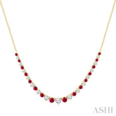 1.7 MM - 3 MM Round Shape Ruby and 3/4 Ctw Round Cut Diamond Precious Riviera Necklace in 14K Yellow Gold