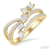 3/4 Ctw Split Shank Mixed Diamond Cut Fashion Ring in 14K Yellow Gold