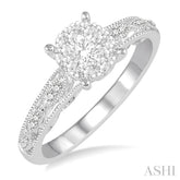 1/3 Ctw Round Cut Diamond Lovebright Engagement Ring in 14K White Gold