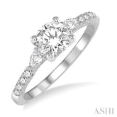 3/8 Ctw Circular Shape Pear & Round Cut Diamond Semi-Mount Engagement Ring in 14K White Gold