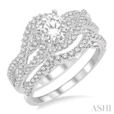 1 Ctw Diamond Wedding Set With 3/4 Ctw Entwined Round Cut Diamond Engagement Ring and 1/5 Ctw Wedding Band in 14K White Gold