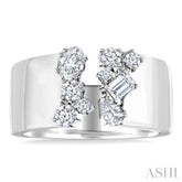 3/4 Ctw Open Top Mixed Diamond Cut Wide Fashion Band in 14K White Gold