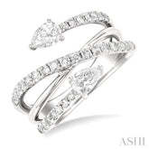 1 Ctw East West Pear and Round Cut Diamond Split Open-End Fashion Ring in 14K White Gold