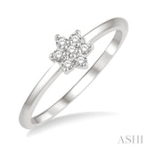 1/8 Ctw Floral Motif Single Cut Diamond Petite Fashion Ring in 10K White Gold