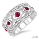 2.6 MM Round Cut Ruby and 1/2 Ctw Round Cut Diamond Precious Band in 14K White Gold
