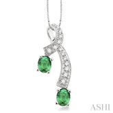 5x4 MM Oval Cut Emerald and 1/6 Ctw Round Cut Diamond Precious Pendant in 14K White Gold with Chain