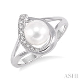 6.5 MM Cultured Pearl and 1/20 Ctw Round Cut Diamond Ring in Sterling Silver