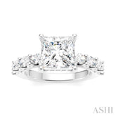7/8 Ctw Princess Shape Oval and Round Cut Diamond Semi-Mount Engagement Ring in 14K White Gold