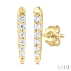 1/10 Ctw Petite Vertical Bar Graduated Round Cut Diamond Fashion Stud Earring in 10K Yellow Gold 1/10 Ctw Petite Vertical Bar Graduated Round Cut Diamond Fashion Stud Earring in 10K Yellow Gold
