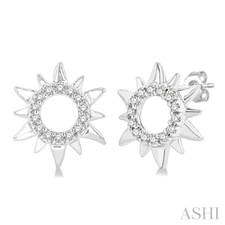1/10 Ctw Petite Sun Round Cut Diamond Fashion Stud Earring in 10K White Gold 1/10 Ctw Petite Sun Round Cut Diamond Fashion Stud Earring in 10K White Gold