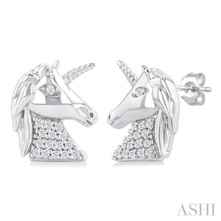 1/10 Ctw Petite Unicorn Round Cut Diamond Cut Fashion Stud Earring in 10K White Gold 1/10 Ctw Petite Unicorn Round Cut Diamond Cut Fashion Stud Earring in 10K White Gold