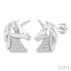 1/10 Ctw Petite Unicorn Round Cut Diamond Cut Fashion Stud Earring in 10K White Gold 1/10 Ctw Petite Unicorn Round Cut Diamond Cut Fashion Stud Earring in 10K White Gold