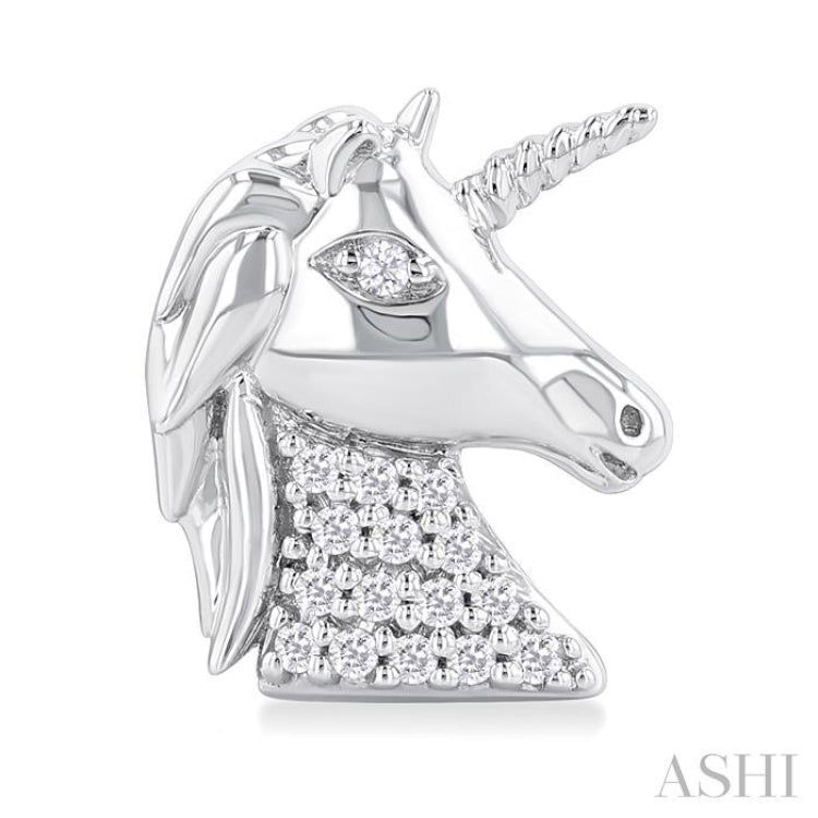 1/10 Ctw Petite Unicorn Round Cut Diamond Cut Fashion Stud Earring in 10K White Gold 1/10 Ctw Petite Unicorn Round Cut Diamond Cut Fashion Stud Earring in 10K White Gold