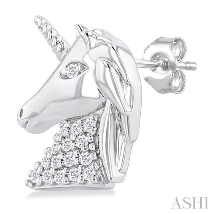 1/10 Ctw Petite Unicorn Round Cut Diamond Cut Fashion Stud Earring in 10K White Gold 1/10 Ctw Petite Unicorn Round Cut Diamond Cut Fashion Stud Earring in 10K White Gold