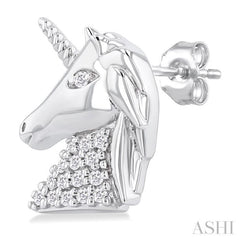 1/10 Ctw Petite Unicorn Round Cut Diamond Cut Fashion Stud Earring in 10K White Gold 1/10 Ctw Petite Unicorn Round Cut Diamond Cut Fashion Stud Earring in 10K White Gold
