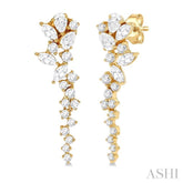 1 Ctw Mixed Shape Diamond Scatter Fashion Long Earring in 14K Yellow Gold
